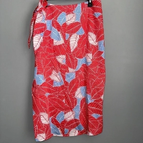 EUC UNTUCKit Wilma Coral Orange Tropical Print Wrap Midi Skirt Size Large - Picture 7 of 8